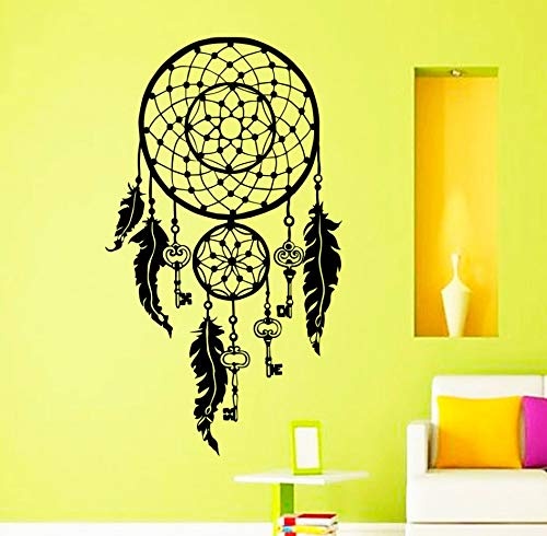 xlei Wandaufkleber Art Design Dream Catcher Vinyl Wandaufkleber Für Wohnzimmer Federn Nacht Symbol Indische Aufkleber Schlafzimmer Dream Catch Home Decor59X103 cm