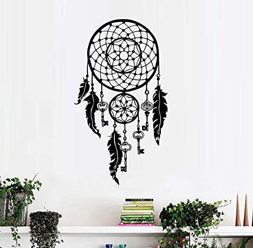 xlei Wandaufkleber Art Design Dream Catcher Vinyl Wandaufkleber Für Wohnzimmer Federn Nacht Symbol Indische Aufkleber Schlafzimmer Dream Catch Home Decor59X103 cm