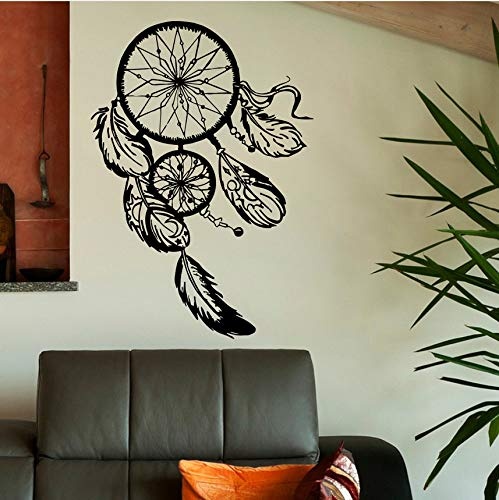 Wuyyii Art Design Dream Catcher Vinyl Wandaufkleber Home Decor Federn Nacht Symbol Indian Decal Schlafzimmer Wohnzimmer Traum Fangen 58X67Cm