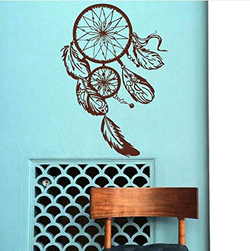 Wuyyii Art Design Dream Catcher Vinyl Wandaufkleber Home Decor Federn Nacht Symbol Indian Decal Schlafzimmer Wohnzimmer Traum Fangen 58X67Cm