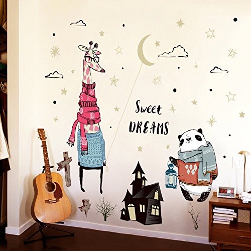 BZQTHXK Sweet Dream Vinyl Wall Stickers Kindergarten Kids Room Decor Removable Cute Giraffe Panda Wall Decals Art Murals Home Decor