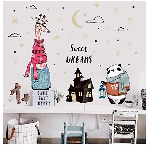 jqpwan Sweet Dream Vinyl Wandaufkleber Kindergarten Kinderzimmer Dekor Abnehmbare Nette Giraffe Panda Wandtattoos Kunst Wandbilder Wohnkultur 60 * 90 cm