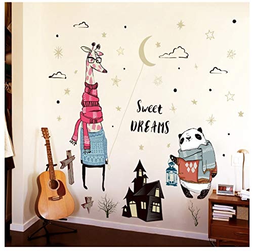 jqpwan Sweet Dream Vinyl Wandaufkleber Kindergarten Kinderzimmer Dekor Abnehmbare Nette Giraffe Panda Wandtattoos Kunst Wandbilder Wohnkultur 60 * 90 cm