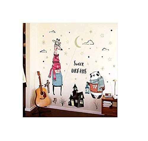 Vinyl-Wandaufkleber 3D Wandaufkleberwandaufkleber Wandbild Sweet Dream Wandaufkleber Dekoration Wohnzimmer Schlafzimmer Küche Wand Poster Murals Panda Giraffe Wolken Mond