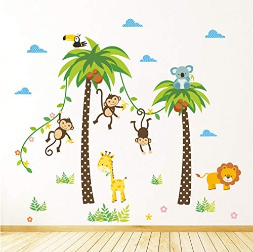 MYLOOO Dschungel Wilde Tiere Giraffe Lion Monkey Palme Wandaufkleber Für Kinderzimmer Kinder Wandtattoo Schlafzimmer Dekor Poster