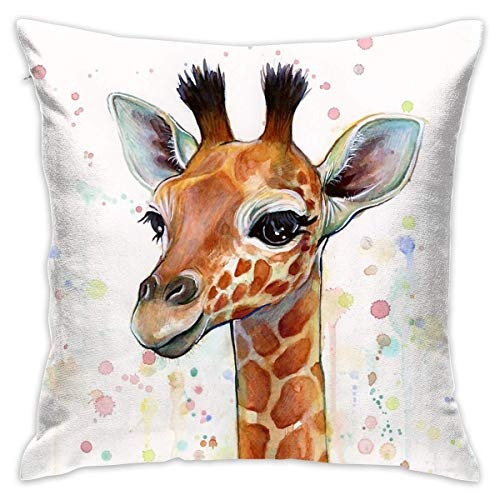 KLYDH Baby Giraffe Watercolor Painting, Nursery Art Home Decorative Throw Pillow Case Cushion Cover for Gift Home Couch Bed Car,Cover Size:16 x 16 Inch(40cm x 40cm)