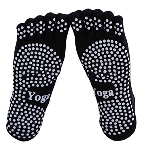 2 Paar Schwarze Frau Yoga Socken Für Sport Pilates Socken Ballett Tanz Socken Five Fingers Silikon Anti-Rutsch Socken