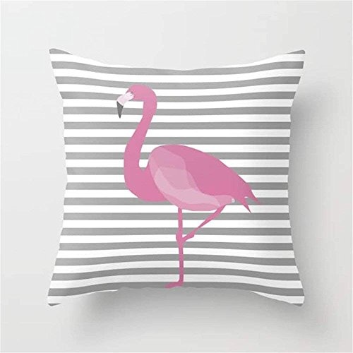 Flamingo Gray Stripes Throw Pillow Cushion Cover for...