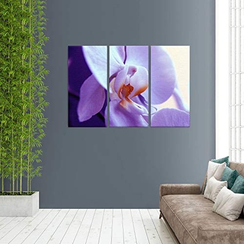 LANA KK Luxus Ausführung - Leinwandbild"Dream Zoll mit Blumen auf 4 cm Echtholz-Keilrahmen, Lila, 120 x 80 x 4 cm, dreiteilig