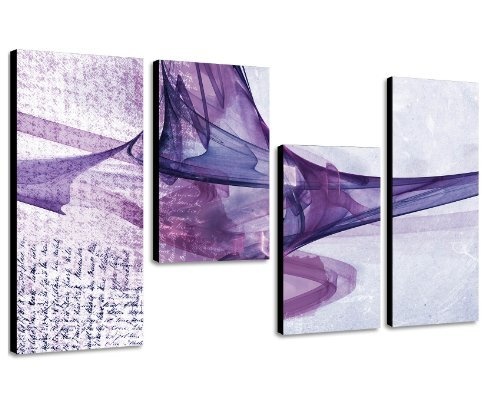 Purple dreams - Wandbild 130x70cm 4 teiliges Keilrahmenbild (30x70+30x50+30x50+30x70cm) abstraktes Wandbild mehrteilig Kunstdruck im Gemälde-Stil - optisch wie handgemalt Vintage