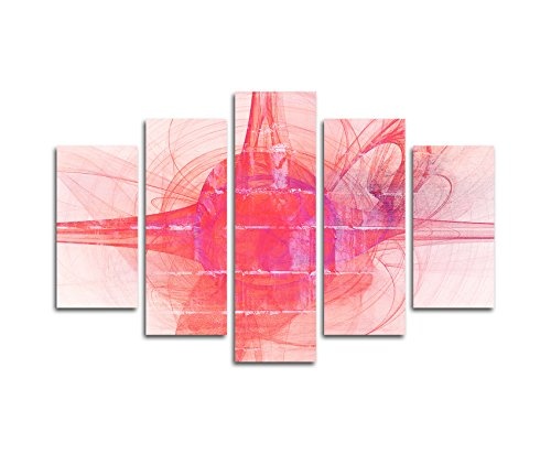 Red dreams - Abstrakt358_5 TEILIG (Gesamt Breite 150 x Höhe 100cm) Bild auf Leinwand weiß rot pink Abstraktes Motiv einteiliges Dekobild Kunstdruck auf Keilrahmen