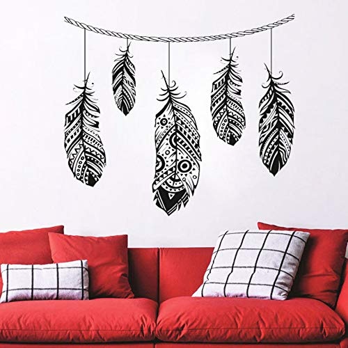 Feather Wall Decal Stickers Tribal Wall Art Boho Bohemian Decor Living Room Bedroom Dorm Feather Wall Art Dream Cather Wall 56x65cm