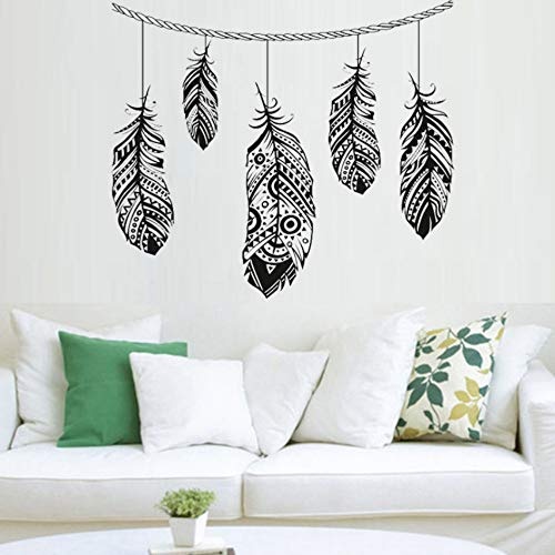 Feather Wall Decal Stickers Tribal Wall Art Boho Bohemian Decor Living Room Bedroom Dorm Feather Wall Art Dream Cather Wall 56x65cm