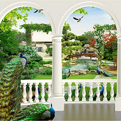 Fototapete Große Hd 3D Stereoscopic Dream Vogel Pfau Palace Gardens Wandbild Tv Wohnzimmer Sofa Hintergrundbild Nachahmung Seidentuch Wandbild 300X210 Cm