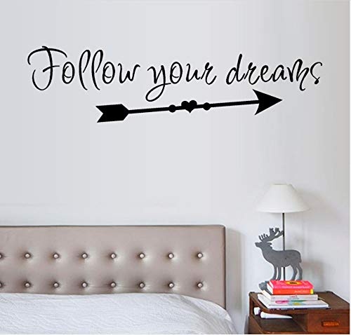 xiaoshuaige Text Aufkleber Herz Muster Tapete Follow Your Dreams Abnehmbare Art Vinyl Wandgemälde Home Room Decor Wandaufkleber 60x15 cm