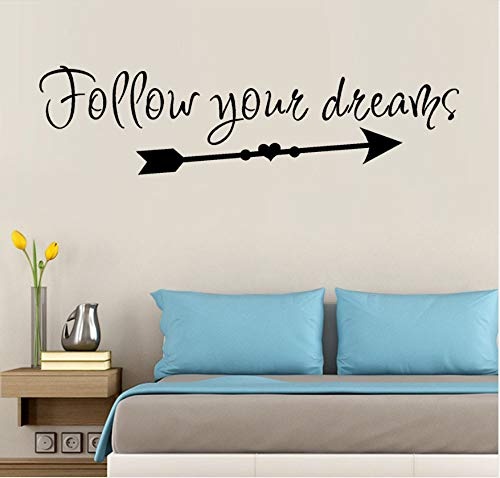 xiaoshuaige Text Aufkleber Herz Muster Tapete Follow Your Dreams Abnehmbare Art Vinyl Wandgemälde Home Room Decor Wandaufkleber 60x15 cm