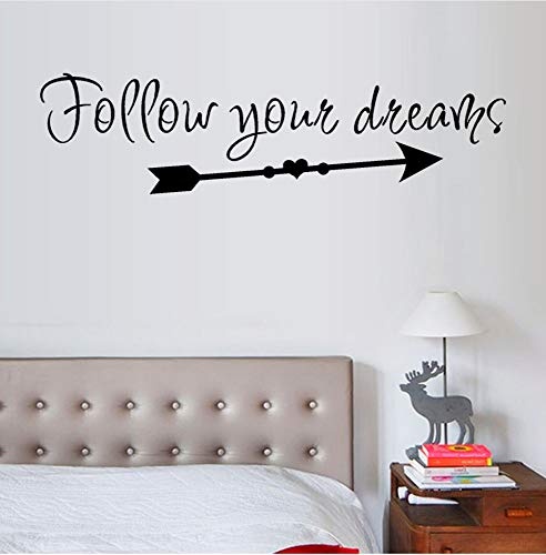 Text Aufkleber Herz Muster Tapete Follow Your Dreams Abnehmbare Art Vinyl Wandgemälde Home Room Decor Wandaufkleber 60X15cm