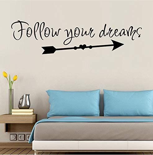 Text Aufkleber Herz Muster Tapete Follow Your Dreams Abnehmbare Art Vinyl Wandgemälde Home Room Decor Wandaufkleber 60X15cm