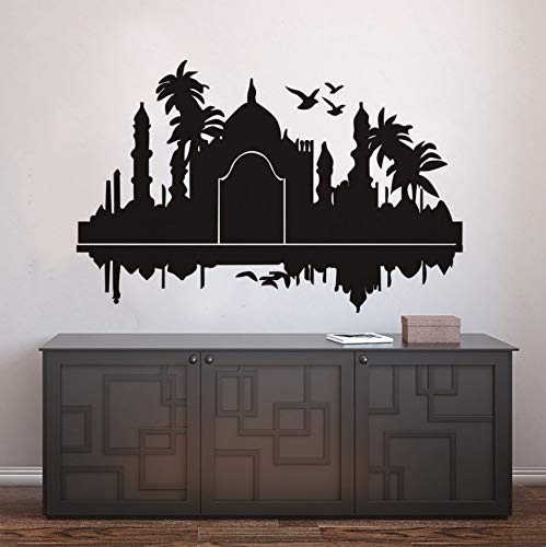 Taj Mahal India Wandaufkleber Palms Vögel Vinyl Art Home Decoration Klebstoff Muursticker Wohnzimmer Moderne Accessories66X43Cm