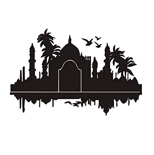 Taj Mahal India Wandaufkleber Palms Vögel Vinyl Art Home Decoration Klebstoff Muursticker Wohnzimmer Moderne Accessories66X43Cm