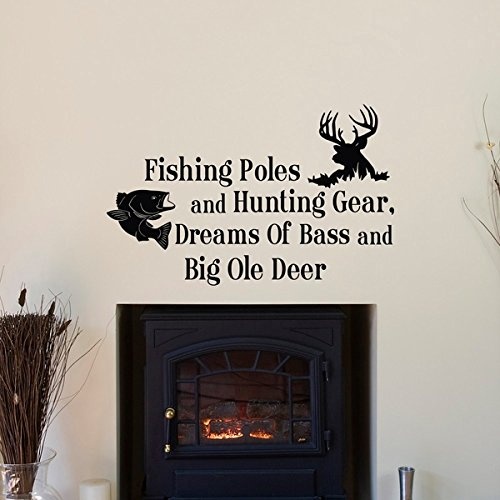 wandaufkleber spruch Wall Quotes Stickers Vinyl Fishing Poles And Hunting Gear Dreams Of Bass And Big Ole Deer Home Decor Mural Art For Bedroom Living Home Family