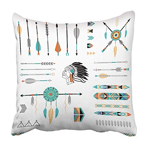 Fuyushang Throw Pillow Covers Cases Decorative 18 x 18 inch American Arrows Indian Aztec Borders and Embellishments Native Feather Tribal Dream Two Sides Print Pillowcase Case Cushion Cover