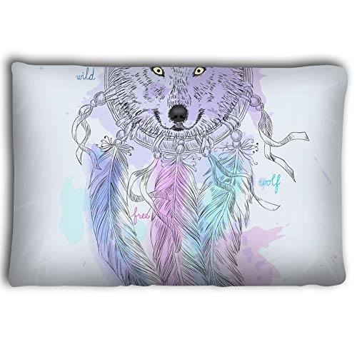 Mizongxia Pillow Cases Hand Drawn Indian Decorative Dream Catcher Wolf Graphic Style Vector Illustration 20 * 30inch