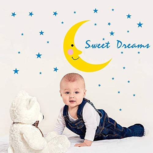 Sweet Dream Wandaufkleber Blue Stars Moon Aufkleber für Babyzimmer Kinderzimmer Schlafzimmer Nachtwanddekor Umweltfreundliche Art Decals