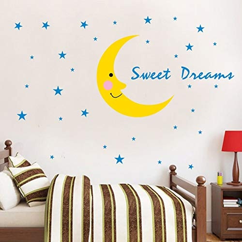 Sweet Dream Wandaufkleber Blue Stars Moon Aufkleber für Babyzimmer Kinderzimmer Schlafzimmer Nachtwanddekor Umweltfreundliche Art Decals