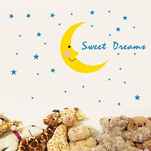 Sweet Dream Wandaufkleber Blue Stars Moon Aufkleber für Babyzimmer Kinderzimmer Schlafzimmer Nachtwanddekor Umweltfreundliche Art Decals