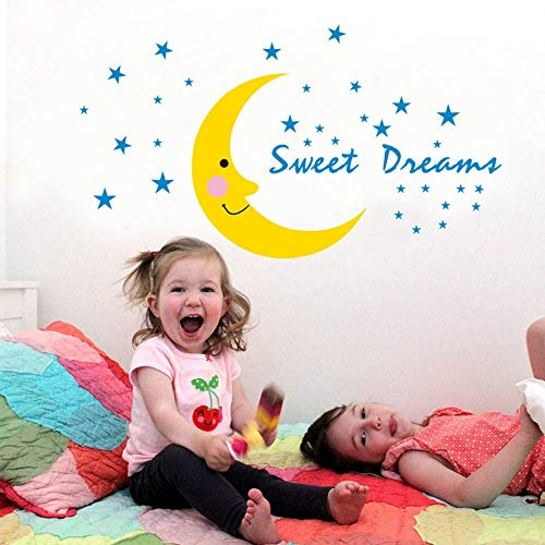 Sweet Dream Wandaufkleber Blue Stars Moon Aufkleber für Babyzimmer Kinderzimmer Schlafzimmer Nachtwanddekor Umweltfreundliche Art Decals