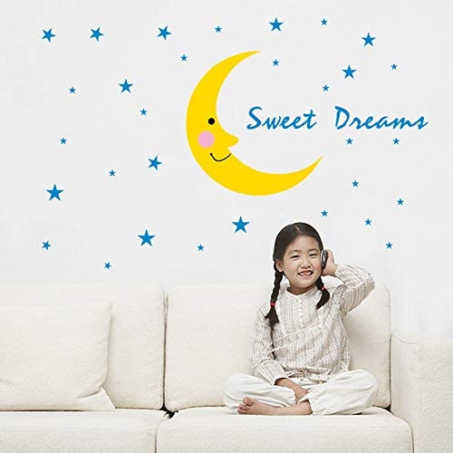 Sweet Dream Wandaufkleber Blue Stars Moon Aufkleber für Babyzimmer Kinderzimmer Schlafzimmer Nachtwanddekor Umweltfreundliche Art Decals