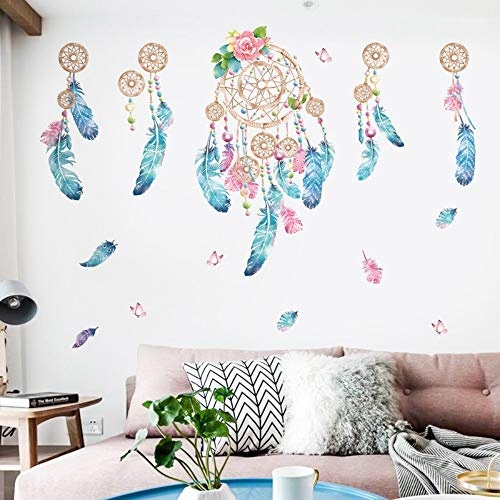 Bunte Feder Wandaufkleber fangen Monternet Dream Catcher Art Design Aufkleber Dekoration Wohnzimmer Kinderzimmer Tür Aufkleber
