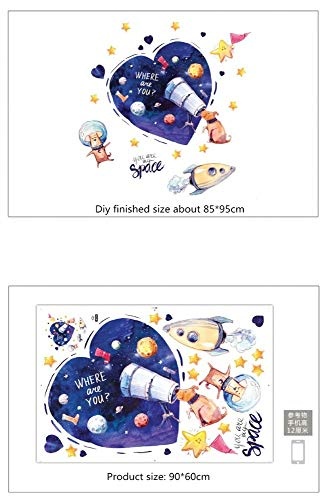 Cartoon Dog Space Dream Wall Sticker Puppy Telescope Space Planet Rocket Kids Room Baby Bedroom Decoration Removable Stickers