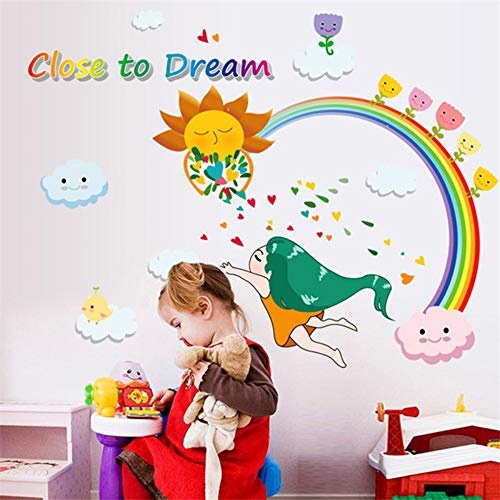 Rainbow Dream Cloud Little Girl Cartoon Wall Sticker Kids...