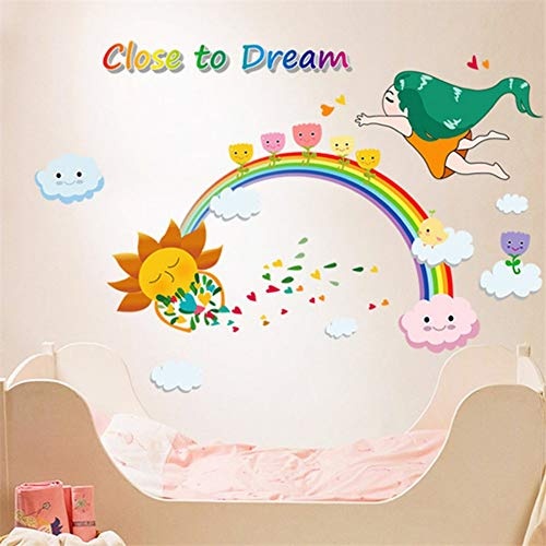 Rainbow Dream Cloud Little Girl Cartoon Wall Sticker Kids Room Princess Room Bedroom Wall Decoration Diy Pvc Removable Wallpaper