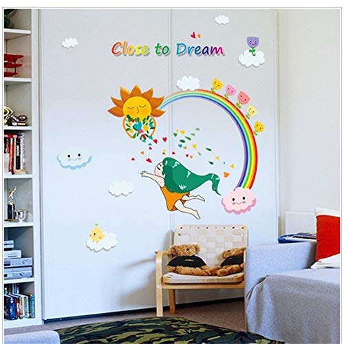 Rainbow Dream Cloud Little Girl Cartoon Wall Sticker Kids Room Princess Room Bedroom Wall Decoration Diy Pvc Removable Wallpaper