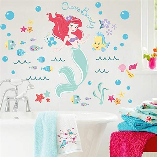 BDWZ Cartoon Fee Meerjungfrau Kinder Schlafzimmer Badezimmer Dekor Wandaufkleber Aufkleber Kunstwand Mädchen Blase Stern Fisch Room Decor Poster