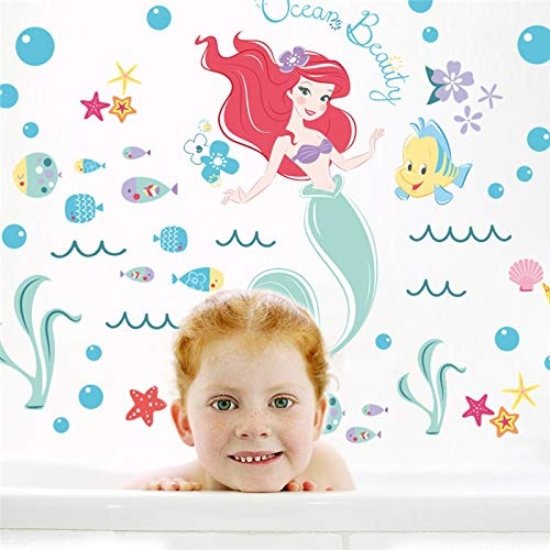 BDWZ Cartoon Fee Meerjungfrau Kinder Schlafzimmer Badezimmer Dekor Wandaufkleber Aufkleber Kunstwand Mädchen Blase Stern Fisch Room Decor Poster
