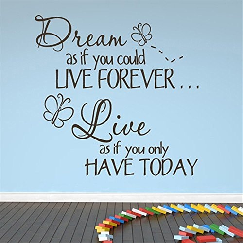 Wandaufkleber Schlafzimmer Art Saying Lettering Sticker wall decoration art Dream as if you could live forever live as if you only have today