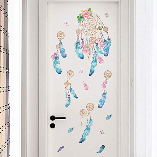 Bunte Feder Wandaufkleber fangen Monternet Dream Catcher Art Design Aufkleber Dekoration Wohnzimmer Kinderzimmer Tür Aufkleber