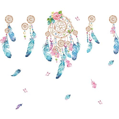 Bunte Feder Wandaufkleber Fangen Monternet Dream Catcher Art Design Aufkleber Dekoration Wohnzimmer Kinderzimmer Tür Aufkleber