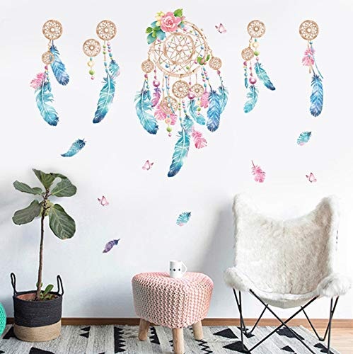 Bunte Feder Wandaufkleber Fangen Monternet Dream Catcher Art Design Aufkleber Dekoration Wohnzimmer Kinderzimmer Tür Aufkleber