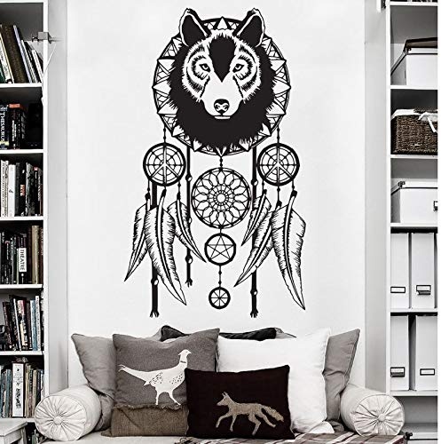 WSJIABIN Wall Sticker Wolf Art Wall Decal Modern Design Home Decoration Removable Dream Catcher Vinyl Wall Mural 57x97cm