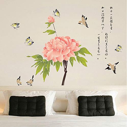 Schöne Pfingstrosen-Blüten-Blumen Der Chinesischen Art Mit Schmetterlings-Wand-Aufklebern Für Wohnzimmer-Hintergrund-Schlafzimmer-Kunst-Abziehbild-Wandgemälde