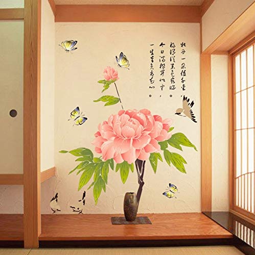 Schöne Pfingstrosen-Blüten-Blumen Der Chinesischen Art Mit Schmetterlings-Wand-Aufklebern Für Wohnzimmer-Hintergrund-Schlafzimmer-Kunst-Abziehbild-Wandgemälde