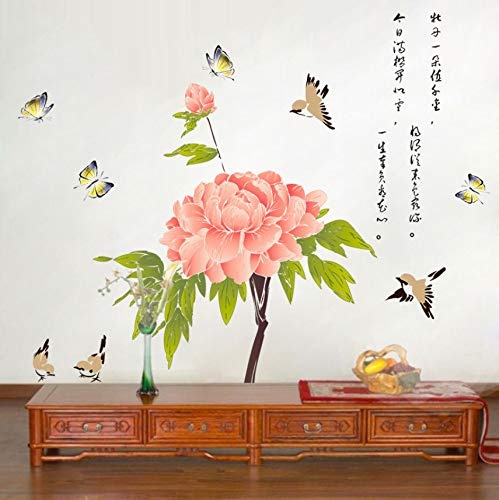 Schöne Pfingstrosen-Blüten-Blumen Der Chinesischen Art Mit Schmetterlings-Wand-Aufklebern Für Wohnzimmer-Hintergrund-Schlafzimmer-Kunst-Abziehbild-Wandgemälde