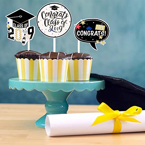 Yaomiao 120 Stücke Graduierung Cupcake Toppers Graduate Food und Vorspeise Dekoration 2019 Kappe Graduation Picks für Mini Cake, 6 Arten Kuchen Dekoration für Abschluss Party Dekoration Lieferungen