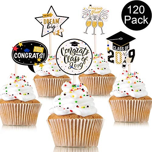 Yaomiao 120 Stücke Graduierung Cupcake Toppers Graduate Food und Vorspeise Dekoration 2019 Kappe Graduation Picks für Mini Cake, 6 Arten Kuchen Dekoration für Abschluss Party Dekoration Lieferungen