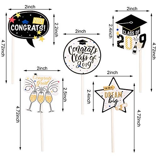 Yaomiao 120 Stücke Graduierung Cupcake Toppers Graduate Food und Vorspeise Dekoration 2019 Kappe Graduation Picks für Mini Cake, 6 Arten Kuchen Dekoration für Abschluss Party Dekoration Lieferungen